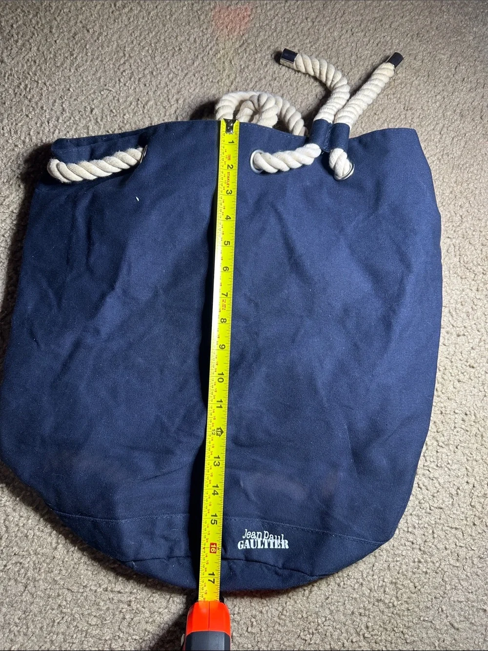 Jean Paul Gaultier Navy Canvas Duffel with Cream Rope Handles